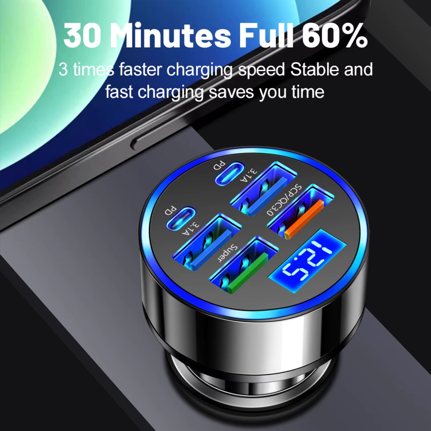 6 Port Car Fast Charger Adapter For iPhone/Android