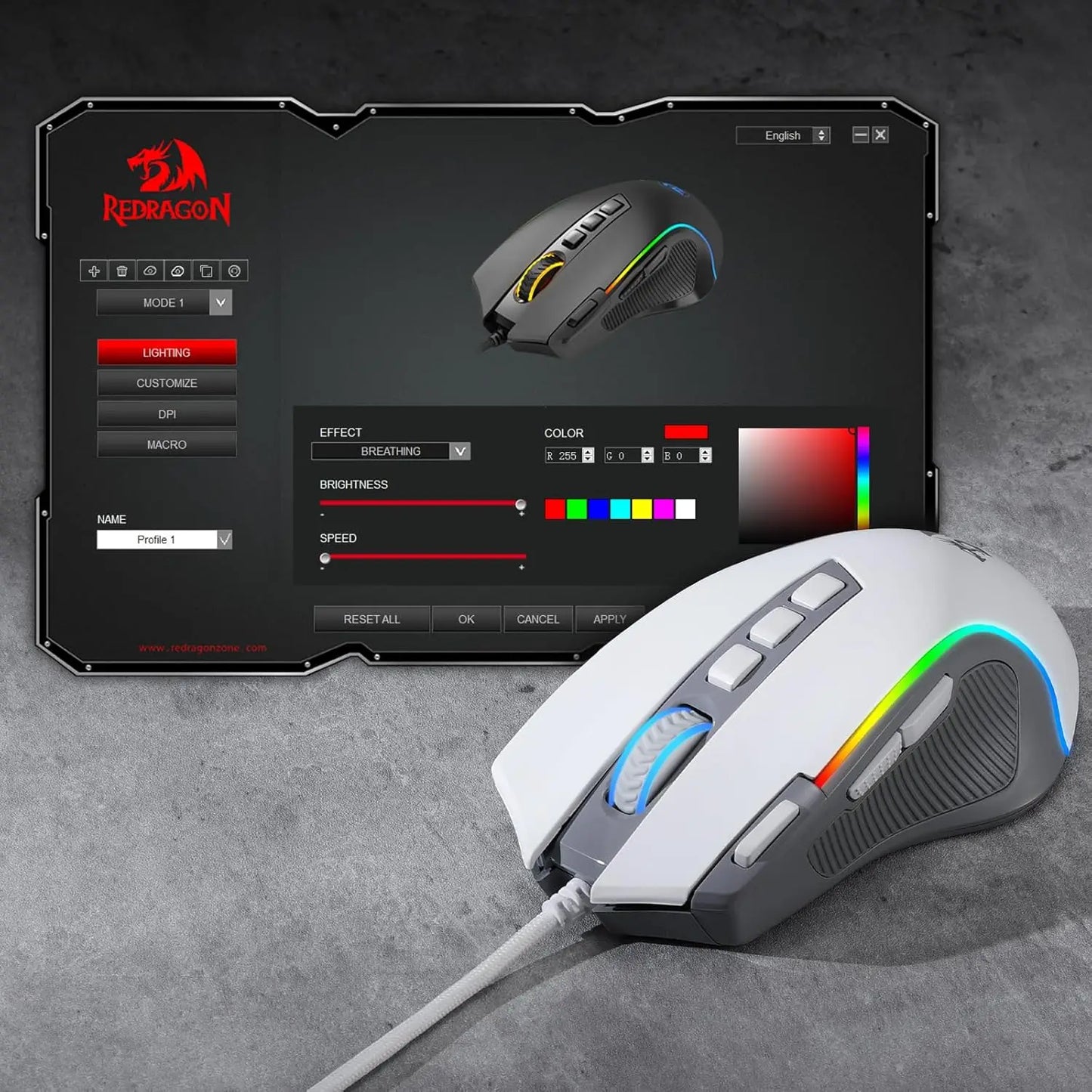 Redragon M612 RGB Gaming 8000 DPI Wired Optical Gamer Mouse 9 Programmable Buttons & 5 Backlit Modes
