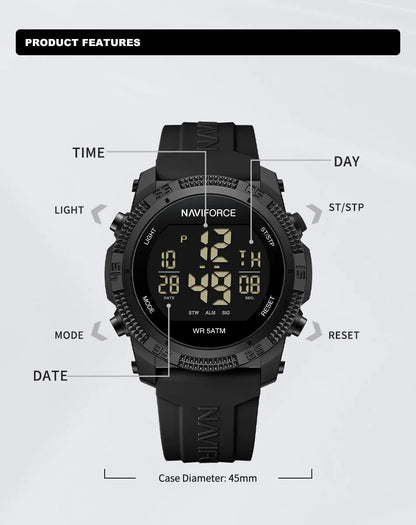 NAVIFORCE NF7104  Men's LCD Digital Casual Date and Week Alarm Waterproof Silicone Strap Electronic Watch