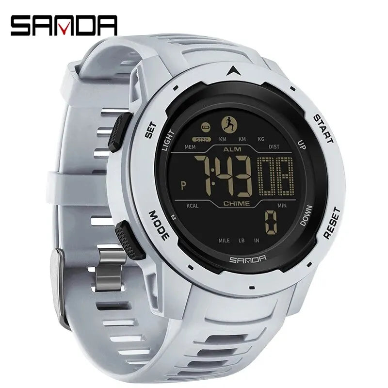 SANDA Brand Men Watches Sports Pedometer Calories 50M Waterproof LED Digital Watch Military Wristwatch Relogio Masculino 2145