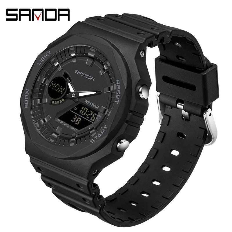 SANDA Top Luxury Men's Quartz Watches Waterproof Men Military Sport Watch Relogio Masculino Dual Display LED Digital Wristwatch