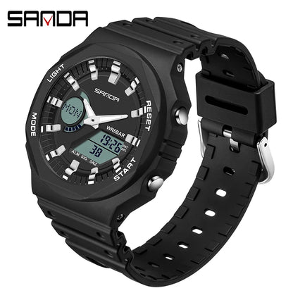 SANDA Top Luxury Men's Quartz Watches Waterproof Men Military Sport Watch Relogio Masculino Dual Display LED Digital Wristwatch