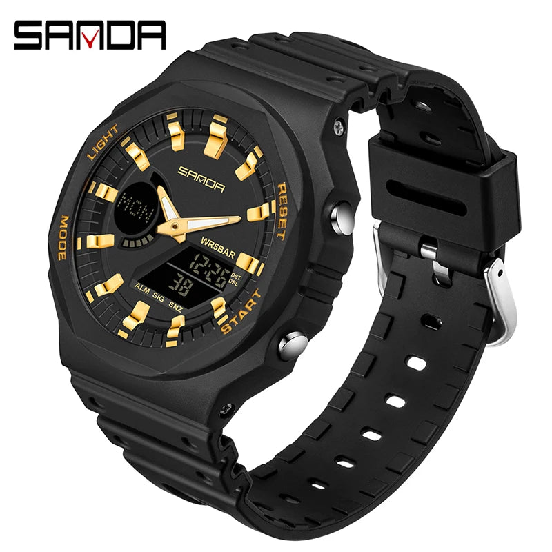 SANDA Top Luxury Men's Quartz Watches Waterproof Men Military Sport Watch Relogio Masculino Dual Display LED Digital Wristwatch